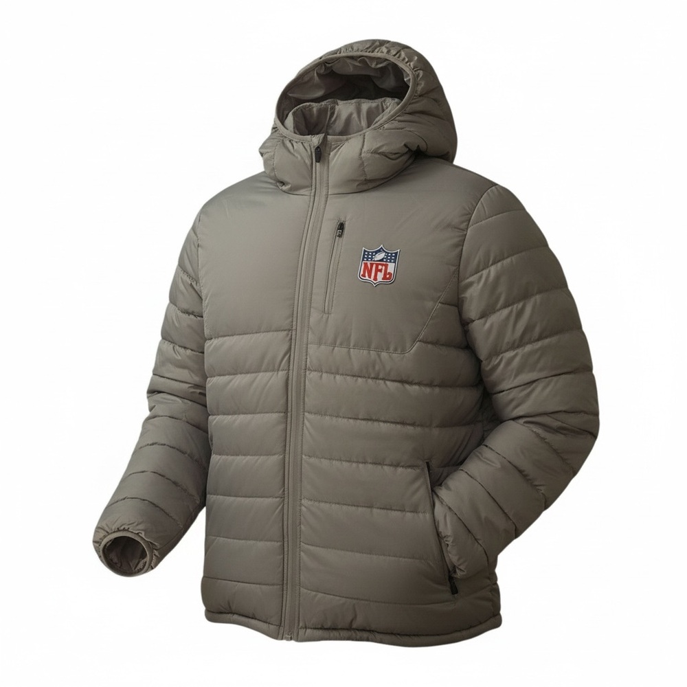 NFL Team Apparel Puffer Jacket Gray Hooded Full Zip Lightweight Coat Size XL